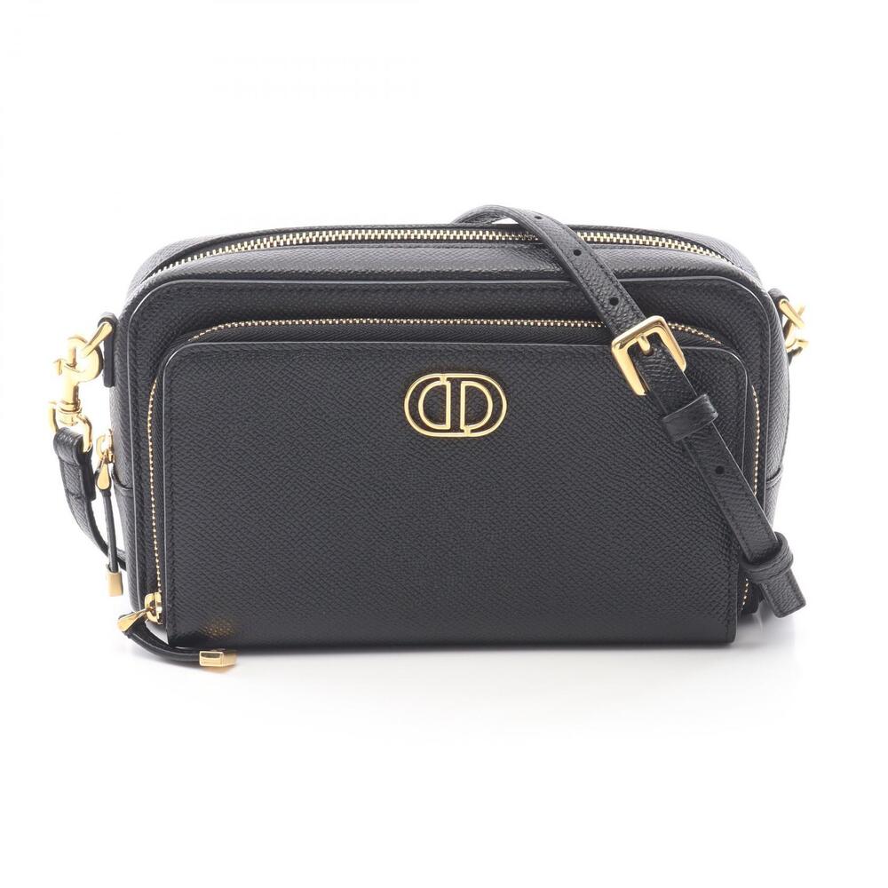 Dior Calo Double Clutch Shoulder Bag Leather Black